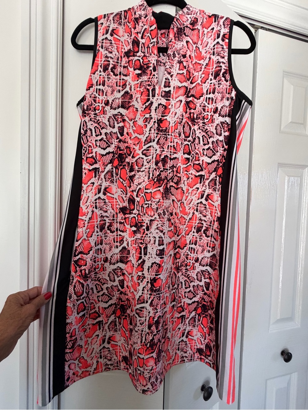 Tail Orange/Black Snake-Print Sleeveless Shift Dress with Black & White Panels